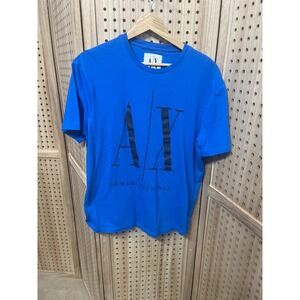 Armani Exchange Mens Blue Graphic Logo Crew Neck T-Shirt 8NZTPA ZJH4Z Size M